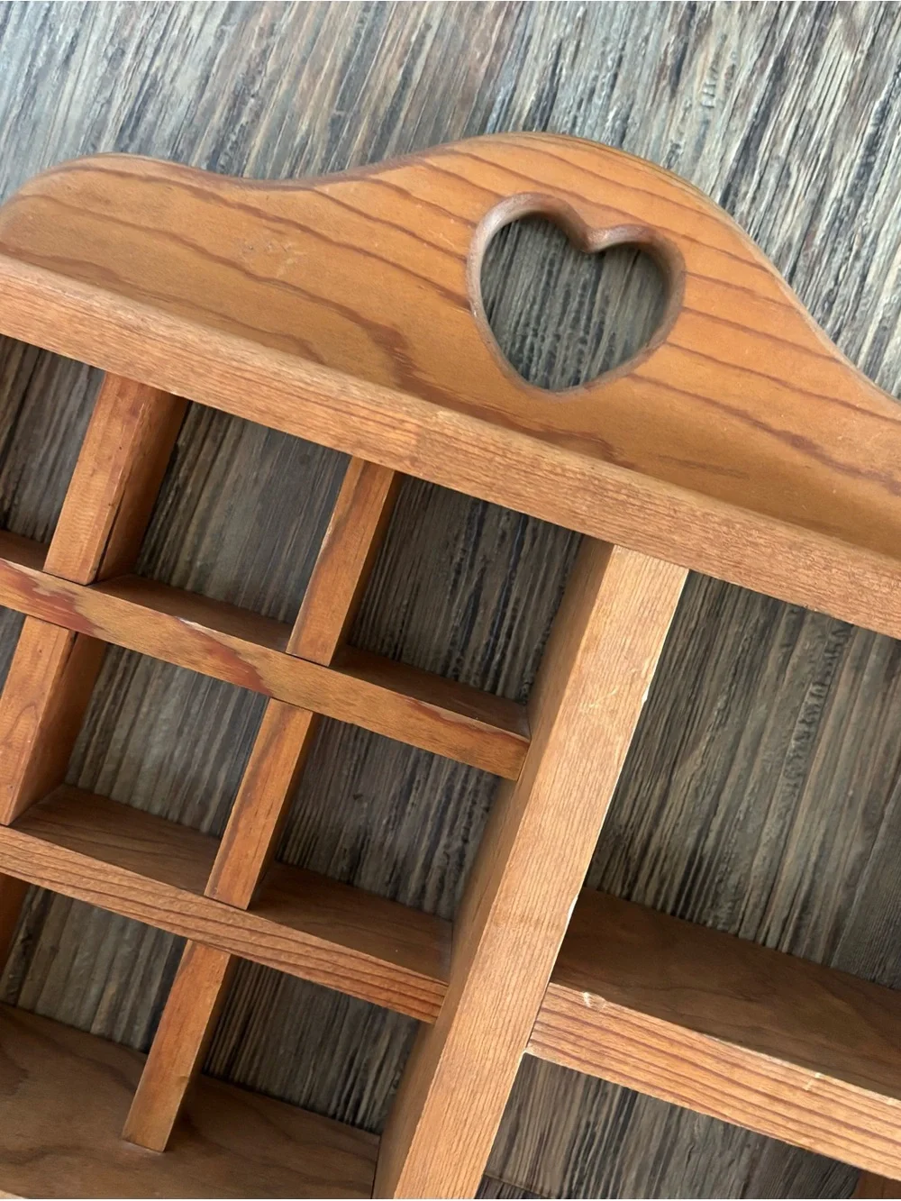 Heart Cutout Divided Trinket Display Wood Wall Shelf Country Farm Cottage 90s